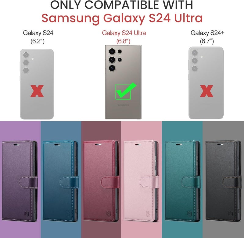FLIPALM Wallet Case for Samsung Galaxy S24 Ultra, RFID Blocking Credit Card Holder, PU Leather Folio Flip Kickstand Protective Shockproof Cover for S24 Ultra (Purple, for S24 Ultra - 6.8") - Image 2